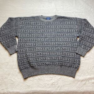 Paul Fredrick Wool Blend Gray Black Design Crew Neck Sweater Size Large